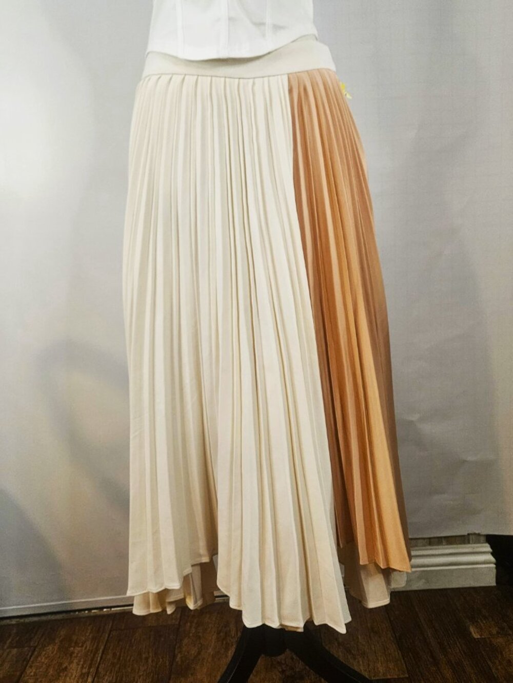 Small Polyester Pleated Stunning Asymmetrical Express Vertical Pleat Midi Skirt